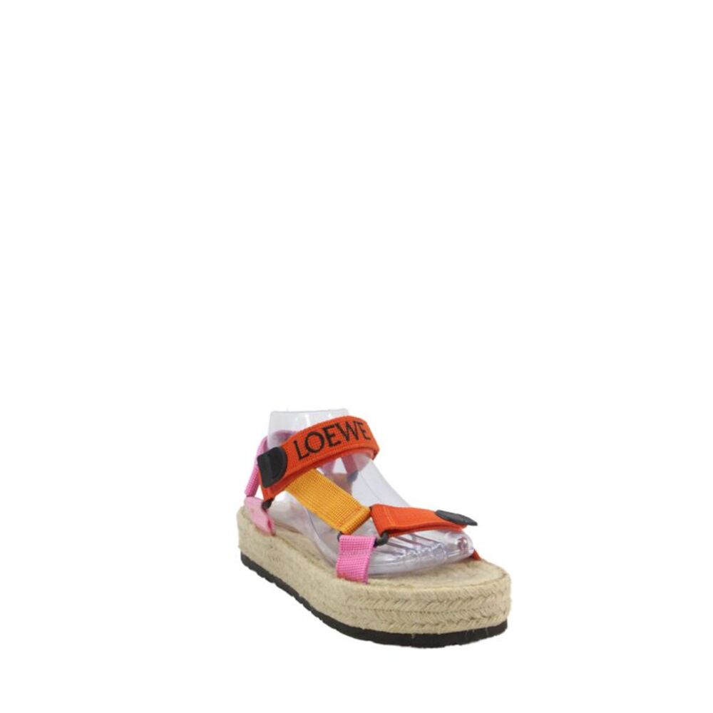 Loewe Womens Straw Espadrille Colorblock Sandals Orange Pink Size 8